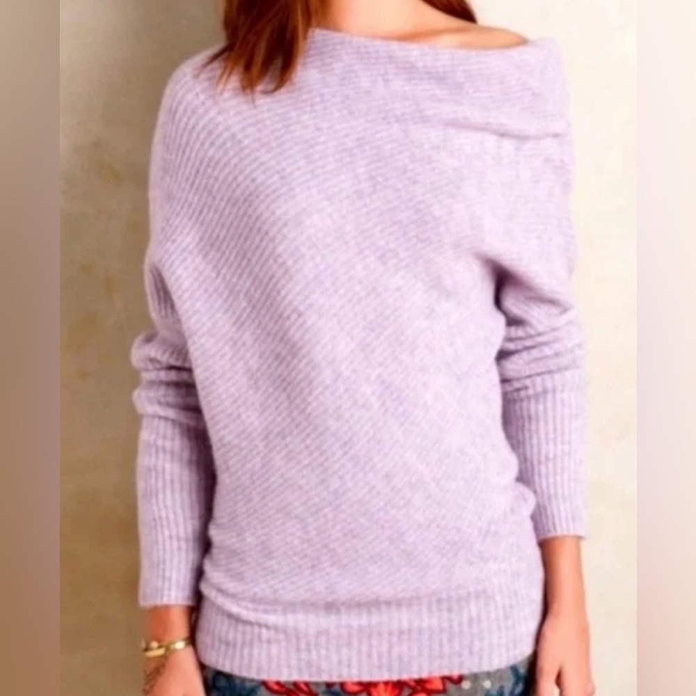 Moth by Anthropologie Lavender Caya Asymmetrical Neckline Sweater - Size XS - Picture 2 of 7